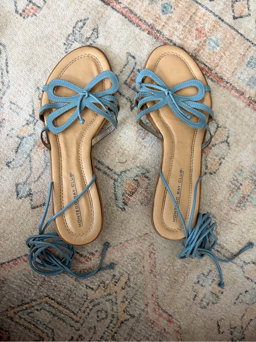 Montego Bay Club Light Blue Bow Lace-Up Sandals